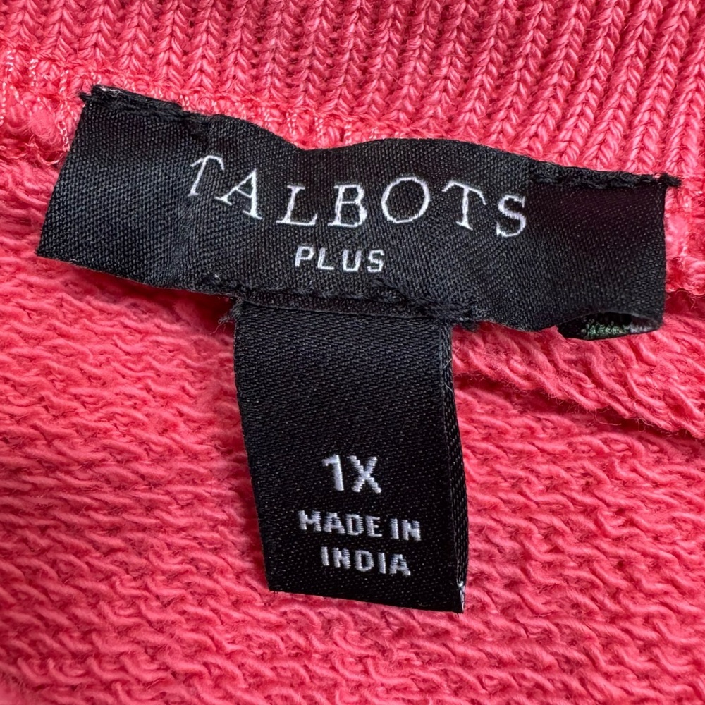Talbots Ruffle Trim Raglan Sweatshirt Pink Gold Buttons At Neckline Size 1X - Picture 9 of 10